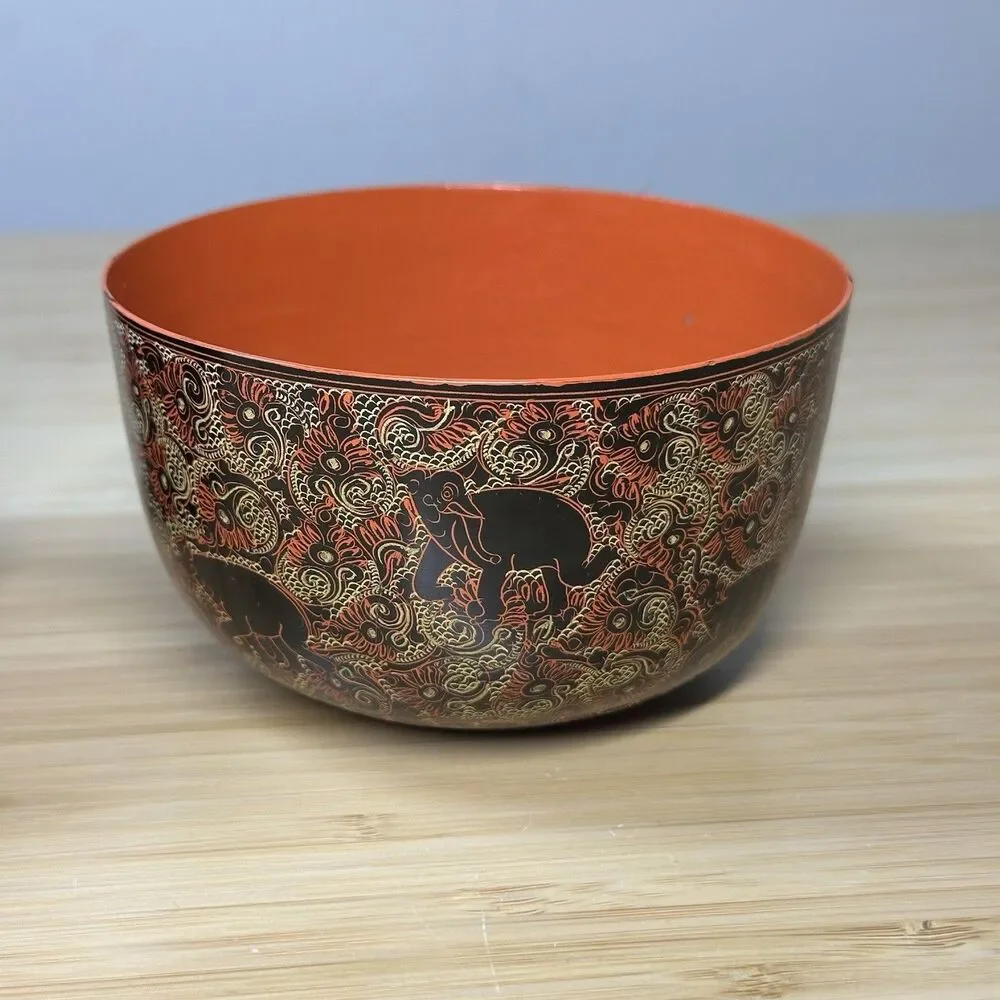 Vintage Burmese Lacquerware Bowls Cups 3- Pieces Burma Horsehair Bamboo Handmade